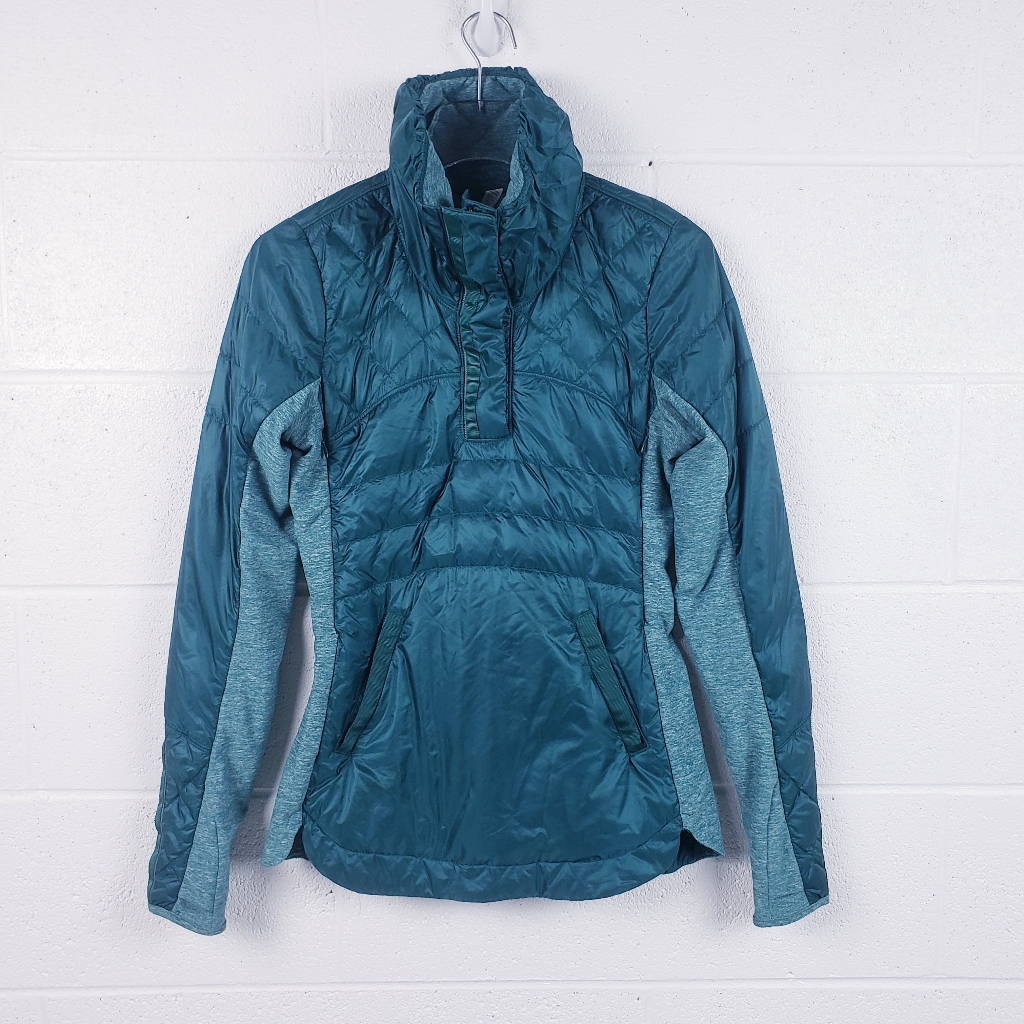 Lululemon Down For A Run Pullover Jacket Forage Teal Down Filled High Neck 4